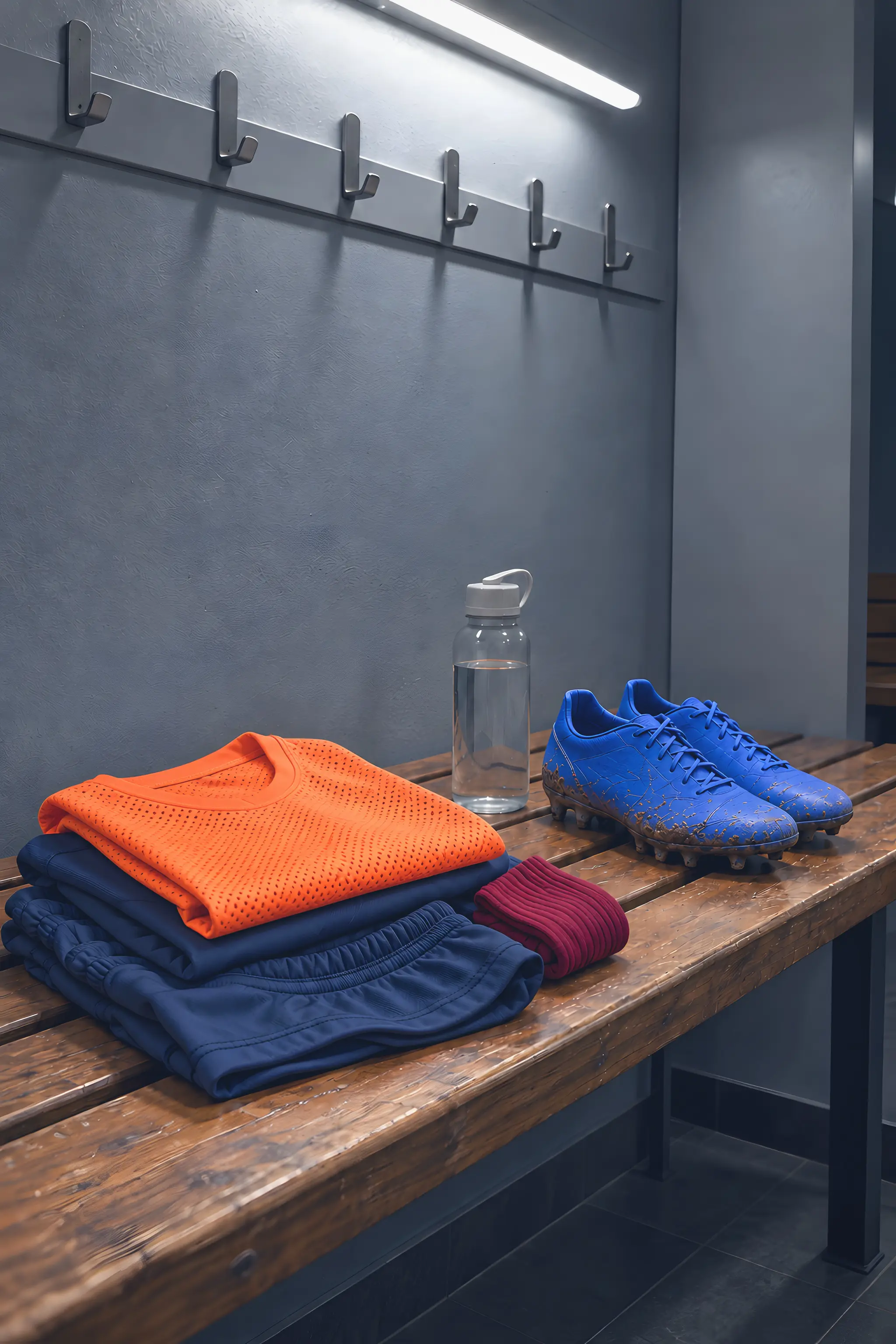 Training kit laid out on a dressing-room bench
