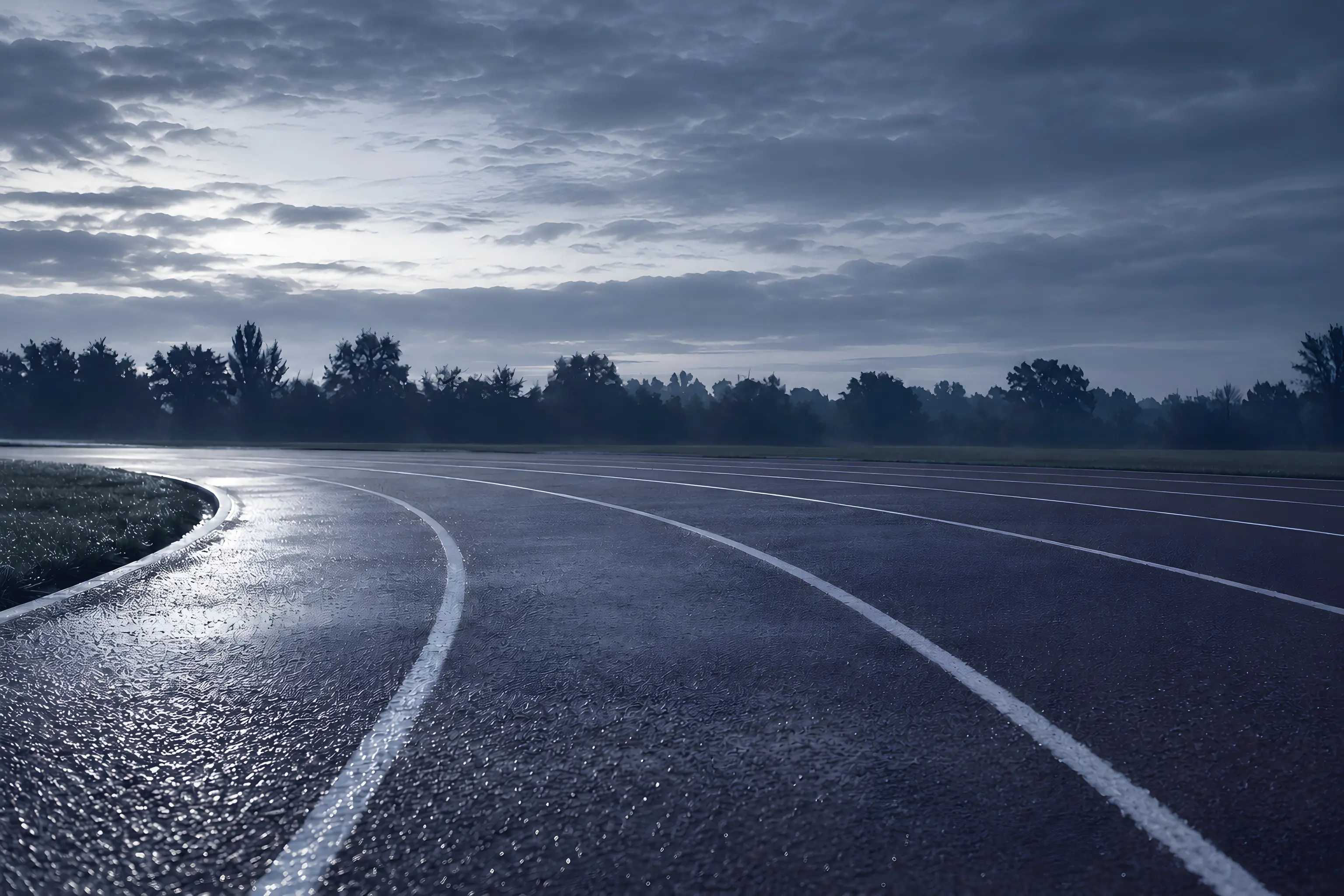An empty running track at dawn